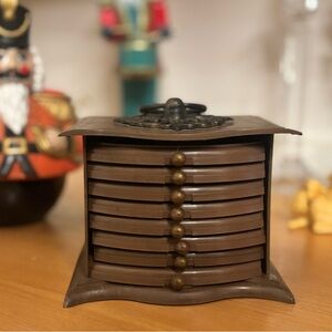 1970’s Wood-Look 8 Coaster Set Pull Out Drawer Type Case Vintage